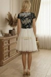 Rochie de ocazie Chanson cu broderie florala neagra si captuseala
