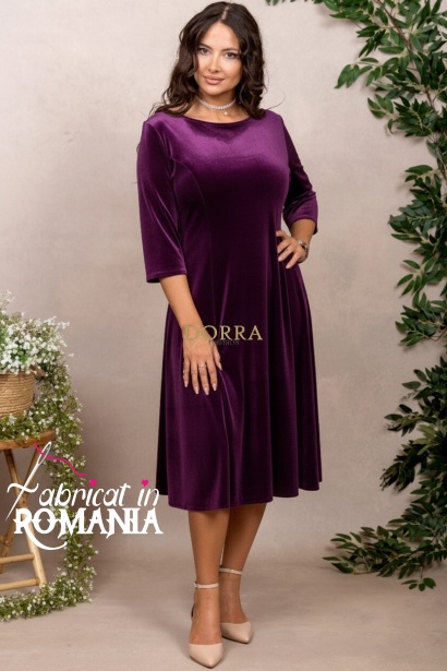 Rochie Daniela din catifea visinie, cu croiala in clini