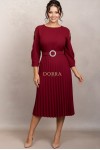 Rochie de ocazie Edith grena cu maneci din tull si fusta plisata