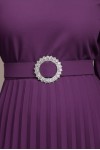 Rochie de ocazie Edith mov cu maneci din tull si fusta plisata