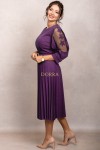 Rochie de ocazie Edith mov cu maneci din tull si fusta plisata
