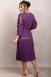 Rochie de ocazie Edith mov cu maneci din tull si fusta plisata