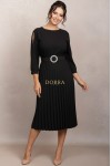 Rochie de ocazie Edith neagra cu maneci din tull si fusta plisata