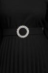 Rochie de ocazie Edith neagra cu maneci din tull si fusta plisata