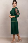 Rochie de ocazie Edith verde cu maneci din tull si fusta plisata