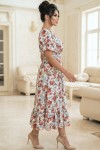 Rochie captusita Elaiza din bumbac cu imprimeu floral, decolteu patrat si volan