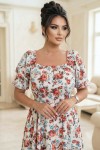 Rochie captusita Elaiza din bumbac cu imprimeu floral, decolteu patrat si volan