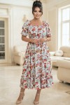 Rochie captusita Elaiza din bumbac cu imprimeu floral, decolteu patrat si volan