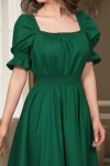 Rochie Ema din bumbac verde, decolteu patrat si volan cu dantela