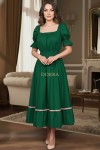 Rochie Ema din bumbac verde, decolteu patrat si volan cu dantela