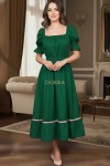 Rochie Ema din bumbac verde, decolteu patrat si volan cu dantela