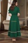 Rochie Ema din bumbac verde, decolteu patrat si volan cu dantela
