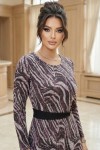 Rochie Emina din jerse de bumbac cu maneca lunga si accesoriu in talie