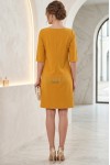 Rochie de zi Enigma din stofă galben muștar, cu croială largă și mânecă 1/2