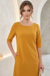 Rochie de zi Enigma din stofă galben muștar, cu croială largă și mânecă 1/2