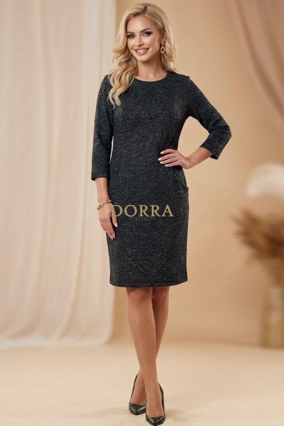 Rochie de zi Estera din tricot gri antracit, cu croiala larga si buzunare