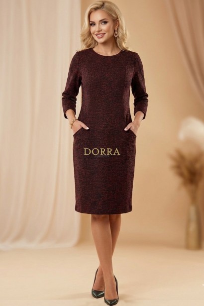 Rochie de zi Estera din tricot grena, cu croiala larga si buzunare