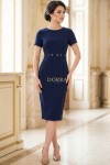 Rochie office Figaro bleumarin cu maneca scurta si inele in talie