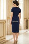 Rochie office Figaro bleumarin cu maneca scurta si inele in talie