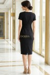Rochie office Figaro neagra cu maneca scurta si inele in talie