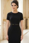 Rochie office Figaro neagra cu maneca scurta si inele in talie