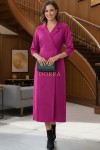 Rochie midi Rebeca fuchsia, cu revere, buzunare si crapaturi