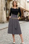 Rochie Gabrielle din jerse de bumbac cu imprimeu cercuri pe fusta si cordon