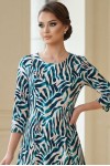 Rochie midi Gisele din jerse verde cu crem, mâneci 3/4 și croială lejeră