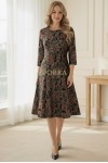 Rochie midi Gisele din jerse cu imprimeu metalizat baroc, maneci 3/4, croiala lejera