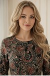 Rochie midi Gisele din jerse cu imprimeu metalizat baroc, maneci 3/4, croiala lejera