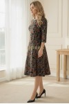 Rochie midi Gisele din jerse cu imprimeu metalizat baroc, maneci 3/4, croiala lejera