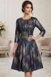 Rochie de ocazie Gisele din jerse cu imprimeu metalizat turquoise-aramiu, maneci 3/4, croiala lejera