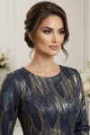 Rochie de ocazie Gisele din jerse cu imprimeu metalizat turquoise-aramiu, maneci 3/4, croiala lejera