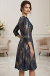 Rochie de ocazie Gisele din jerse cu imprimeu metalizat turquoise-aramiu, maneci 3/4, croiala lejera
