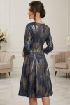 Rochie de ocazie Gisele din jerse cu imprimeu metalizat turquoise-aramiu, maneci 3/4, croiala lejera