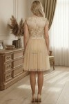 Rochie de ocazie Harmony din tull cu broderie crem si fusta incretita