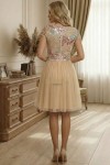 Rochie de ocazie Harmony din tull crem cu broderie multicolora, cu fusta uni, incretita