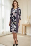 Rochie Jamie mov cu croiala clepsidra, insertie imprimata si accesoriu la decolteu