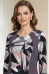 Rochie Jamie mov cu croiala clepsidra, insertie imprimata si accesoriu la decolteu