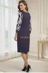 Rochie Jamie mov cu croiala clepsidra, insertie imprimata si accesoriu la decolteu
