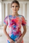 Rochie Johanna multicoloră cu croială ușor cambrată și mânecă lalea