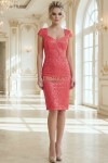 Rochie cocktail Julianne din dantela dublata, cu decolteu in V si maneci scurte
