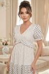 Rochie Katrina din voal alb cu buline, talie inalta si maneci bufante