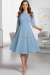 Rochie de zi Kristina din jerse elastic bleu, cu maneca 1/2 si clini