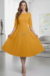 Rochie de zi Kristina din jerse elastic galben mustar, cu maneca 1/2 si clini