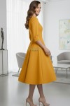 Rochie de zi Kristina din jerse elastic galben mustar, cu maneca 1/2 si clini
