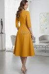 Rochie de zi Kristina din jerse elastic galben mustar, cu maneca 1/2 si clini