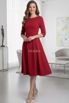 Rochie de zi Kristina din jerse elastic rosu, cu maneca 1/2 si clini