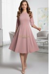 Rochie de zi Kristina din jerse elastic roz prafuit, cu maneca 1/2 si clini