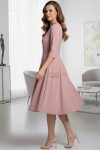 Rochie de zi Kristina din jerse elastic roz prafuit, cu maneca 1/2 si clini